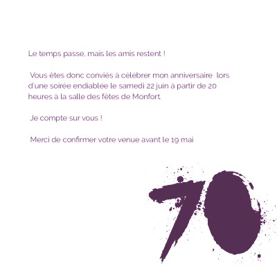 Carte D Invitation Anniversaire Touche 70 Ans Pour Femme Invitations D Anniversaire Personnalisees Optimalprint