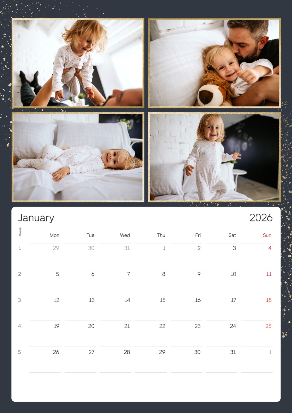 Metallic Scattered Frame Personalised Family Wall Calendar Optimalprint