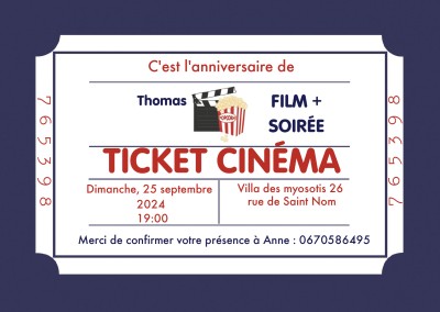 Carte D Invitation Anniversaire Place De Cinema Invitations D Anniversaire Personnalisees Optimalprint