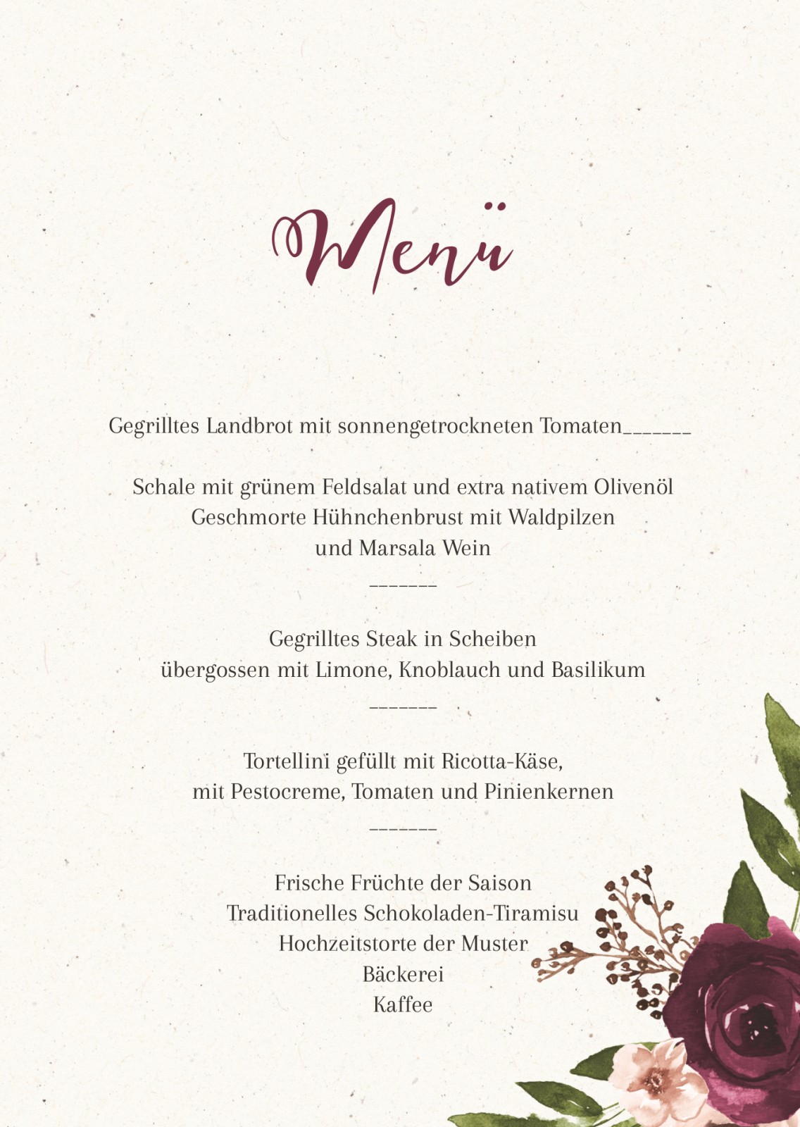 Menükarten für Hochzeiten und Parties Optimalprint