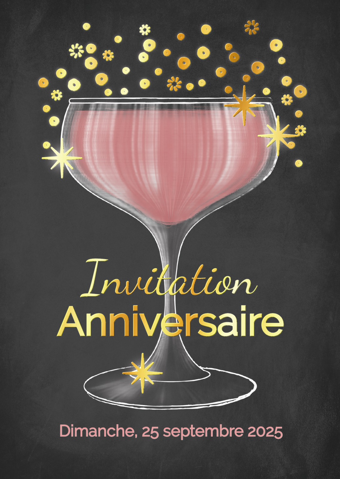 Carte d'invitation anniversaire Tableau noir avec cocktail